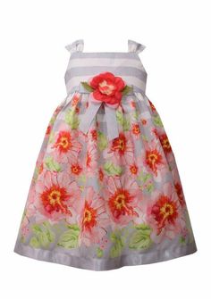 BONNIE JEAN Toddler Girl's 2T Floral Print Stripe Dress NWT $60 Create the perfect moment for her with this stunning dress. It's covered in vibrantly-colored bouquets of beautiful flowers, which make it perfect for any special occasion. A flower bow at the center waist completes the brilliant design!   Button closure Square neck Sleeveless Machine washable 100% Cotton Lined NWT, new with tags MSRP $60.00 You don't have to spend hundreds of dollars for name brand clothing. I have some wonderful c Flower-shaped Dresses For Spring Garden Party, Floral Dress For Spring Garden Party, Summer Dress-up Flower Dress, Spring Floral Embellished Dress For Dress-up, Summer Dress-up Dresses With Floral Design, Floral Summer Dress For Dress-up Occasions, Spring Cotton Dress With Floral Applique, Spring Floral Embellished Dress, Cute Multicolor Floral Dress For Garden Party