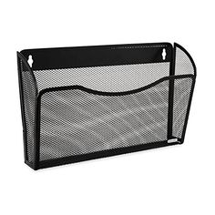 a black mesh magazine holder on a white background