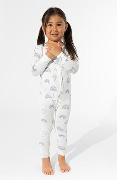 Convertible feet let you adjust the coverage of these supersoft pajamas made from breathable fabric to give your kiddo maximum comfort. A front zip closure ensures quick changes while a playful print adds a little fun. This item is designed to fit snugly, as it is not flame resistant Two-way zip closure with chin guard Fold-over cuffs on sizes Newborn to 3–6 months help prevent accidental scratches Gripper feet 95% rayon, 5% spandex Machine wash, tumble dry Imported Seal of Acceptance from the N Playful White Onesie For Lounging, Fitted White Onesie For Sleepover, Fitted White Onesie For Sleepovers, Super Soft White Sleepwear For Sleepovers, Super Soft White Onesie For Playtime, Playful White Footie For Playtime, Fitted White Long Sleeve Footie, White Fitted Long-sleeve Footie, White Printed Onesie For Bedtime