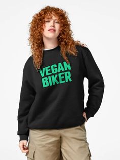 "Vegan Biker " Pullover Sweatshirt for Sale by IdeasForArtists | Redbubble Pullover Sweatshirt, Crew Neck Sweatshirt, Crew Neck, Sweatshirts, For Sale