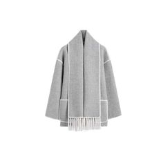 A.A.Y - Woolen Cardigan Coat Tassel Scarf Gray Cape For Fall Season, Oversized Long Sleeve Fringe Outerwear, Winter Outerwear With Tassels And Long Sleeves, Winter Long Sleeve Outerwear With Tassels, Oversized Tasseled Outerwear With Long Sleeves, Oversized Long Sleeve Outerwear With Tassels, Chic Winter Fringe Outerwear, Gray Long Sleeve Winter Cape, Fringe Shawl Cardigan For Fall