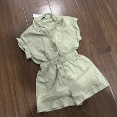 Zara Green Romper Spring Jumpsuits And Rompers With Pockets For Day Out, Summer Button-up Jumpsuit For Day Out, Casual Khaki Jumpsuits And Rompers For Summer, Spring High-waist Jumpsuits And Rompers, Casual Solid Color Jumpsuits And Rompers For Spring, Casual Jumpsuits And Rompers For Spring, Spring Khaki Short Sleeve Jumpsuits And Rompers, Summer Casual Button-up Jumpsuits And Rompers, Spring Vacation Button-up Jumpsuits And Rompers