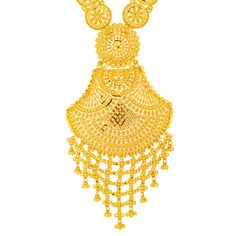 Beautiful and bold, this 22k yellow gold necklace and earring set from Virani Jewelers is a masterpiece of Indian bridal jewelry design. Its intricate patterns and gleaming 22k gold create a stunning look that complements any outfit. This gold necklace and earring set is perfect for those who value traditional craftsmanship and modern elegance. Add a touch of sophistication to your wardrobe with this beautiful 22k gold jewelry, a testament to timeless style and grace.Features• 22k yellow gold• B Gold-plated Chandbali Temple Necklace In Yellow Gold, 22k Yellow Gold Bollywood Jewelry Sets, Heavy 22k Yellow Gold Jewelry Sets, 22k Yellow Gold Bollywood Kundan Necklace, 22k Yellow Gold Bollywood Bridal Necklace, Yellow Gold Bollywood Bridal Necklace, Bollywood 22k Yellow Gold Bridal Necklace, Bollywood Style 22k Yellow Gold Kundan Necklace, Bollywood Style 22k Yellow Gold Bridal Necklace