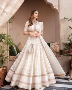 Off White Chikankari Embroidered Pakistani Bridal Dress Lehenga Choli White Pakistani Bridal Dress, White Indian Wedding Dress, White Bridal Lehenga, Pakistani Bridal Dresses Online, Lehenga White, Pakistani Bridal Lehenga, Chikankari Lehenga, Baju Kahwin, Dresses Pakistani