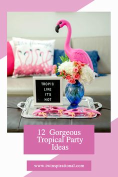 Tropical Party Tropical Party Ideas, Tropical Tablescape, Flamingo Party Ideas, Floral Tablescape, Tropical Drinks, Flamingo Decor, Flamingo Party