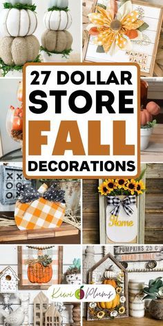 dollar store fall decorations are featured in this collage