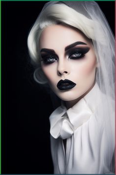 Halloween Ghostly Glam makeup inspired by vintage Hollywood monsters Vampire Ideas, Bride Of Frankenstein Makeup, 50 Rocks, Goth Makeup Looks, Hollywood Monsters, Ghost Makeup, Welcome To The Dark Side