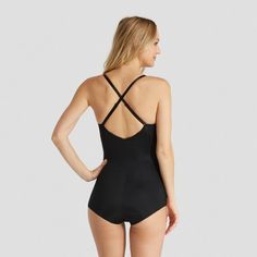 Assets by Spanx Women's Shaping Micro Low Back Cupped Bodysuit Shapewear - Very Black 1X, Size: Xxl Fitted Backless Swimwear With Built-in Bra, Black Swimwear With Smoothing Low Back, Low Back Stretch Bodysuit For Swimming, Black Low Back Swimwear With Smoothing, Backless Nylon Leotard With Built-in Bra, Black Low Back Smoothing Swimwear, Summer Shaping Backless Bodysuit, Summer Backless Shaping Bodysuit, Fitted Backless Leotard With Built-in Bra