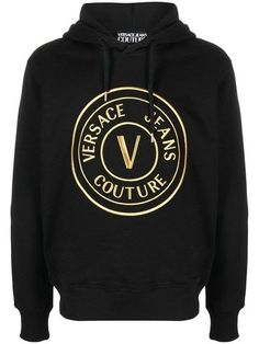 Versace Jeans Chic Black Hooded Men's Sweatshirt Black Hooded Sweatshirt, Versace Logo, Versace Jeans Couture, Versace Jeans, Fashion Website, Cotton Logo, Cotton Hoodie, Jeans Black, Logo Embroidered