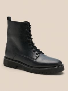 Leather Combat Boot | Banana Republic Winter Leather Footbed Ankle Combat Boots, Winter Ankle Combat Boots With Leather Footbed, Leather Footbed Ankle Combat Boots, Winter Combat Ankle Boots With Vibram Sole, Combat Boot, Black Leather Boots, Character Outfits, Dr. Martens Boots, Suede Boots