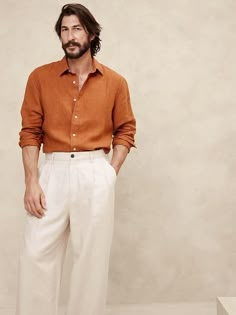 Standard Castello Linen Shirt | Banana Republic Going Out Clothes Men, Rich Summer Outfits Men, Desert Men Outfit, Desert Wedding Guest Outfit Men, Wedding Male Outfit, Formal Wear For Men’s, Wedding Outfit Men Casual, Mens Summer Wedding Attire Guest Casual, Semi Formal Wedding Attire Men