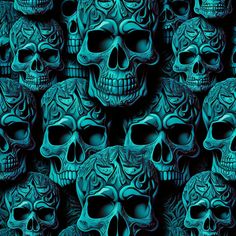 many blue skulls are shown in this image