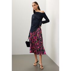 Multicolor floral chiffon (100% Recycled Polyester). Lining (100% Polyester). A-line. Pull on. 32" from waist to hemline. Imported. Rent The Runway, Closet Designs, Pleated Midi Skirt, Chunky Knits Sweater, Floral Chiffon, Club Monaco, Pink Print, Chunky Knit, Monaco