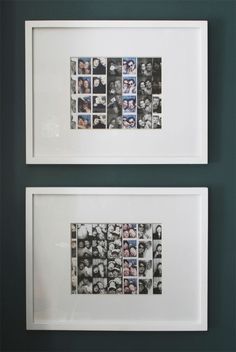 two white frames with black and white photos on them