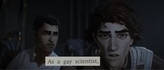 two men are staring at each other in the video game, as a guy scientist