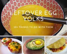 an egg yolks recipe is shown with pictures of eggs and avocado