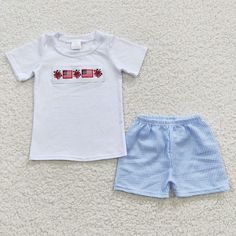 Baby Boys 4th Of July Summer Shorts Sets Casual Cotton Gingham Sets, Casual Gingham Cotton Sets, Embroidered Cotton Short Sleeve Sets, Embroidered Cotton Sets With Short Sleeves, Cute Gingham Cotton Sets, Gingham Cotton Short Sleeve Set, Gingham Cotton Set With Short Sleeve, Usa Embroidery, Flag Outfit