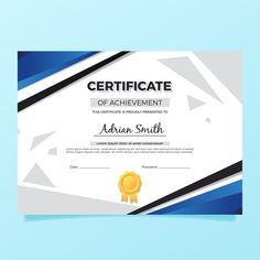 certificate of achievement with blue and white background