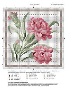 a cross stitch pattern with pink flowers on it