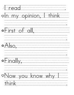 handwriting practice worksheet for kids with the words i read on my opinion, i think first of all