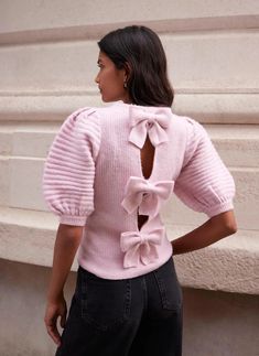 Pink Wool Blend Bow Back Knit Top – Mint Velvet Woolen Tops, Velvet Pink, Ribbed Shorts, Bow Back, Working Mother, Mint Velvet, Knitted Top, Bow Design, Top Light