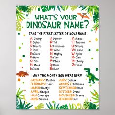 a dinosaur themed party game with name cards and place card holders for the dino theme