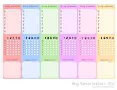 a colorful calendar with the words blog planner written in different colors and numbers on it