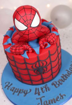 a spiderman birthday cake on a table