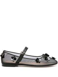 black mesh design floral appliqué paillette embellishment bead embellishment round toe buckle fastening branded leather footbed low stacked heel leather outsole Mesh Flowers, Shoes Trends, Bead Embellishment, Flower Shoes, Chanel 2, Buckle Shoes, Ballerina Shoes, Only Shoes, Silver Shoes