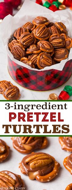 there is a bowl full of pretzel turtles