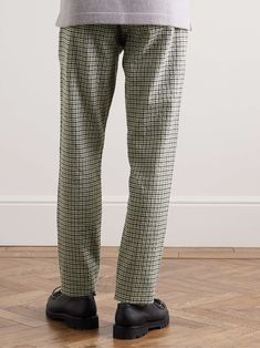 MR P. Phillip Straight-Leg Checked Cotton and Wool-Blend Trousers Casual Wool Pants With Straight Hem, Casual Wool Tapered Leg Pants, Casual Wool Bottoms With Relaxed Fit, Mr P, How To Wear Scarves, Casual Blazer, Wool Pants, Short Suit, Casual Trousers