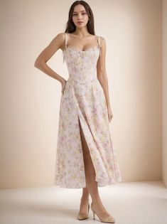 Olivia Mark - Long Floral Print Dress for Women with Straps Long Floral Print Dress, Floral Print Dress Long, Nice Clothes, Dress For Women, V Neck Dress, Olivia Mark, Floral Print Dress, Dusty Pink, Night Dress