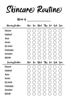 a printable skin care routine sheet with the words skincare routine written in it