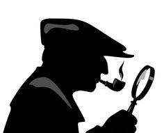 the silhouette of a man with a magnifying glass in his hand is shown