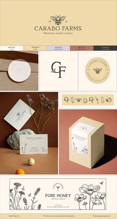 various logos and business cards with flowers on them