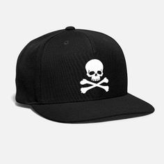 'Skull Crossbones' Snapback Cap | Spreadshirt Black Hats Skull, Black Skull Baseball Cap For Streetwear, Black Halloween Snapback Baseball Cap