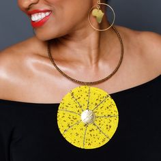 Take your accessory vibes to the next level with this exquisite hand beaded pendant. Superbly crafted and goes well with any outfit. Measures 16 1/2 inches Long. Traditional Yellow Beaded Necklace, Unique Yellow Necklace With Large Pendant, Unique Yellow Jewelry With Large Pendant, Elegant Yellow Beaded Chain, Gold Beaded Necklace With Large Pendant, Unique Gold Beaded Necklace With Large Pendant, Yellow Round Beads Choker For Festivals, Traditional Yellow Beaded Necklaces With Polished Beads, Traditional Yellow Beaded Necklace With Polished Beads