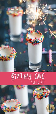 birthday cake shots with sprinkles and sparklers