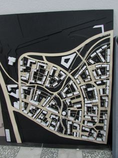 a black and white city map is on display