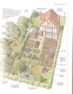 an illustrated diagram of a garden with lots of trees and plants in the area around it