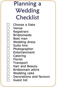 a wedding checklist with the words planning a wedding checklist