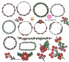 christmas wreaths and berries clipart set for commercial use, includes 2 different frames