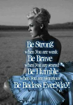 a woman in a blue dress with the quote be strong when you are weak, be brave