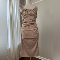 Very Beautiful Suzy Chin For Maggy Boutique Dress. Color Champagne, Size 10, New. Bust - 18.5, Length- 42.5 Fitted Beige Midi Dress With Ruched Bodice, Spring Sheath Dress With Ruched Bodice, Fitted Beige Dress With Ruched Bodice, Fitted Sleeveless Dress With Ruched Bodice, Knee-length, Ruched Sheath Sleeveless Dress, Fitted Sleeveless Dress With Ruched Bodice For Spring, Boutique Dress, Color Champagne, Champagne Color