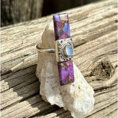 Gorgeous Purple Copper Turquoise, Rainbow Moonstone And 925 Sterling Silver Ring Size-7 Stamped 925 Nwot Bohemian Jewelry With Rectangular Gemstone, Bohemian Rectangular Gemstone Jewelry, Jewelry Purple, Copper Turquoise, Moonstone Ring, Rainbow Moonstone, Womens Jewelry Rings, 925 Sterling Silver Ring, Sterling Silver Ring