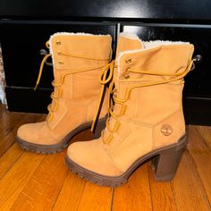 Essentially Brand New Worn Twice At Most, In Perfect Condition! Timberland Brown Lace-up Boots For Fall, Brown Timberland Lace-up Boots For Fall, Timberland Heel, Timberland Heel Boots, Timberland Heels, Timberlands Shoes, Timberlands Women, Timberland Shoes, Heel Boots