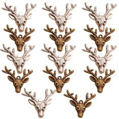 six metal deer heads with antlers on them