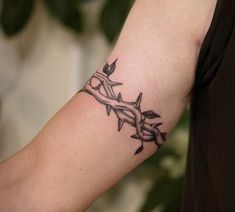 Wraparound Tattoo Barb Wire Vine Tattoo, Thorn Armband Tattoo, Vines Filler Tattoo, Plant Band Tattoo, Rose Thorn Tattoo Vines, Matching Arm Band Tattoos, Thorn Wrap Around Tattoo, Thorns Tattoo Vines, Tattoo Around Upper Arm