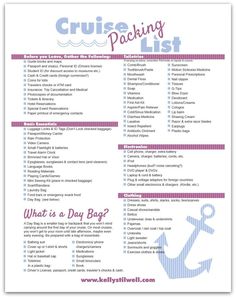 the cruise packing list is shown in pink and blue, with an anchor on it