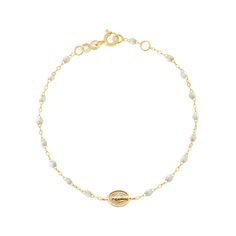 Gigi Clozeau - Madone Charm Classic Gigi Opal bracelet, Yellow Gold, 6.7 Luxury Beaded Bracelet With Oyster Clasp As Gift, Elegant Gold Pearl Bracelet With Polished Beads, Luxury White Gold Bracelets With Pearl Chain, Timeless White Bracelet With Polished Finish, Timeless White Bracelets With Polished Finish, White Timeless Bracelets With Polished Finish, Luxury White Gold Pearl Chain Bracelets, Elegant Rosary Bracelet With Polished Beads, Modern White Pearl Chain Bracelets